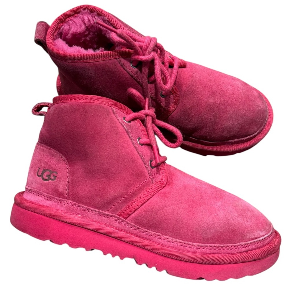 Ugg Neumel little girl size 2 pink suede sheepskin boots